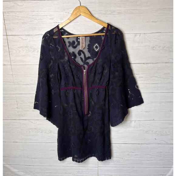 Free People Dress Womens Size SP Blue & Purple Mesh Sheer Lace Cover Up Beach - Picture 3 of 15